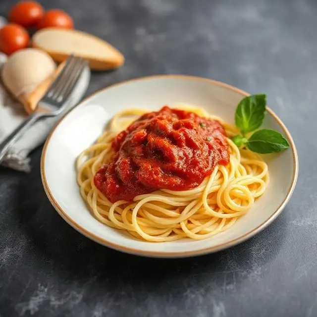 A beautiful plate of pasta with a rich red sauce.