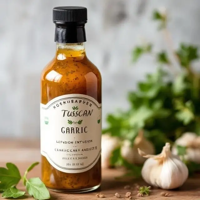 A bottle of Tuscan Herb & Garlic Infusion sauce.