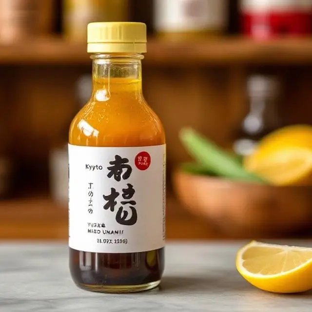 A bottle of Kyoto Yuzu & Miso Umami sauce.