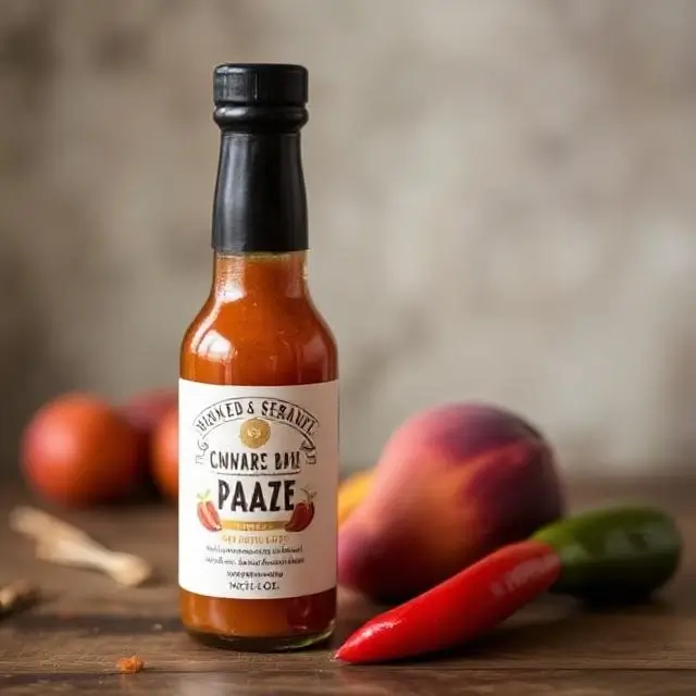 A bottle of Smoked Serrano & Peach Blaze sauce.